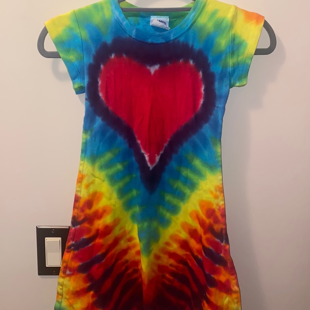 Groovy Blueberry Kids Tie Dye Dress. Heart Design .